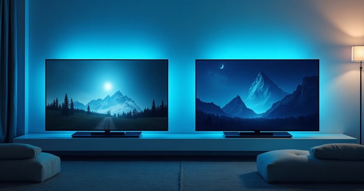 Two TVs side by side comparing TiviMate and IPTV Smarters Pro streaming player apps