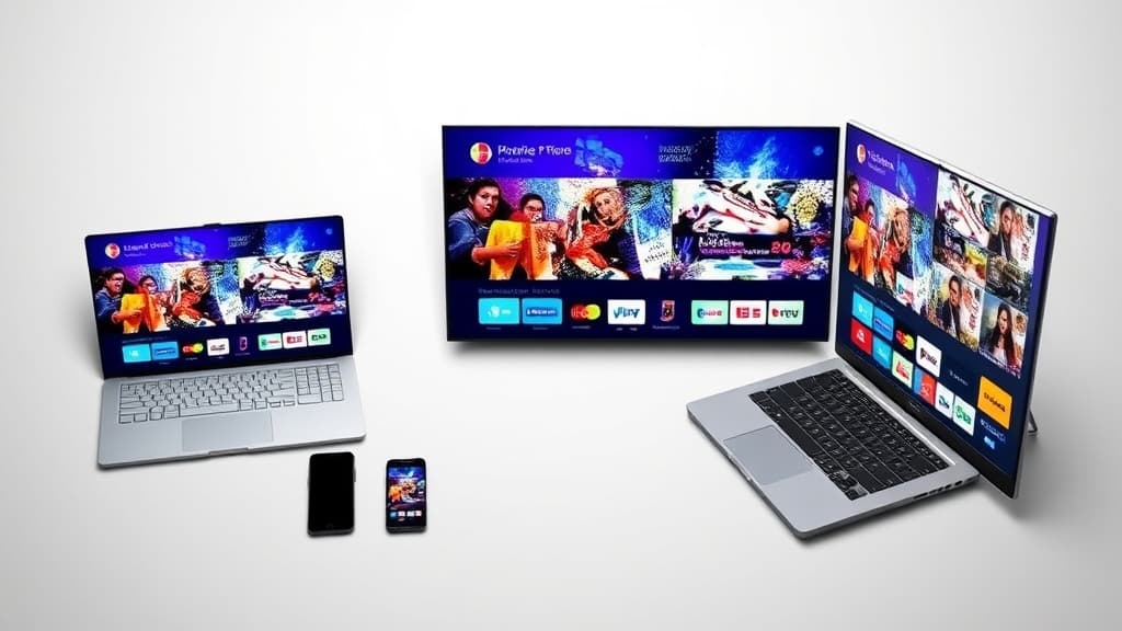 IPTV Smarters Pro running on a phone, tablet, laptop and smart TV