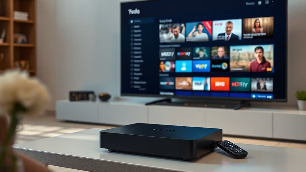 IPTV streaming interface on an Apple TV connected to a smart TV