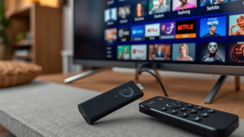 IPTV streaming on an Amazon Firestick connected to a smart TV