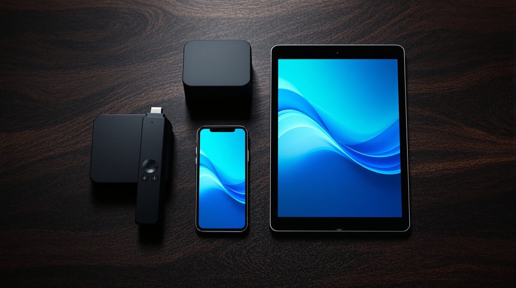 Appareils compatibles avec un abonnement IPTV : clé de streaming, boîtier, smartphone et tablette